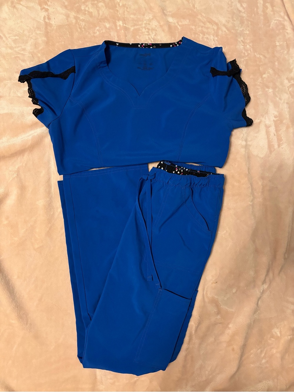 HeartSoul RoyalBlue Scrub Set with Lace-Trim Sleeves